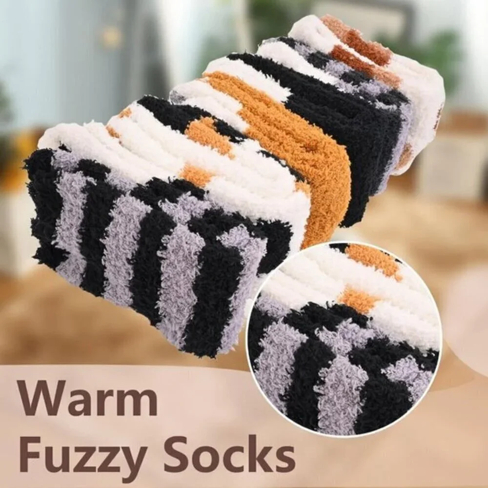 Women’s Fuzzy Cat Paw Socks – Cozy, Fluffy, & Warm Slipper Socks (5/6 Pairs)